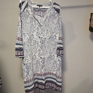 Boho Paisley Midi Dress in White and Navy